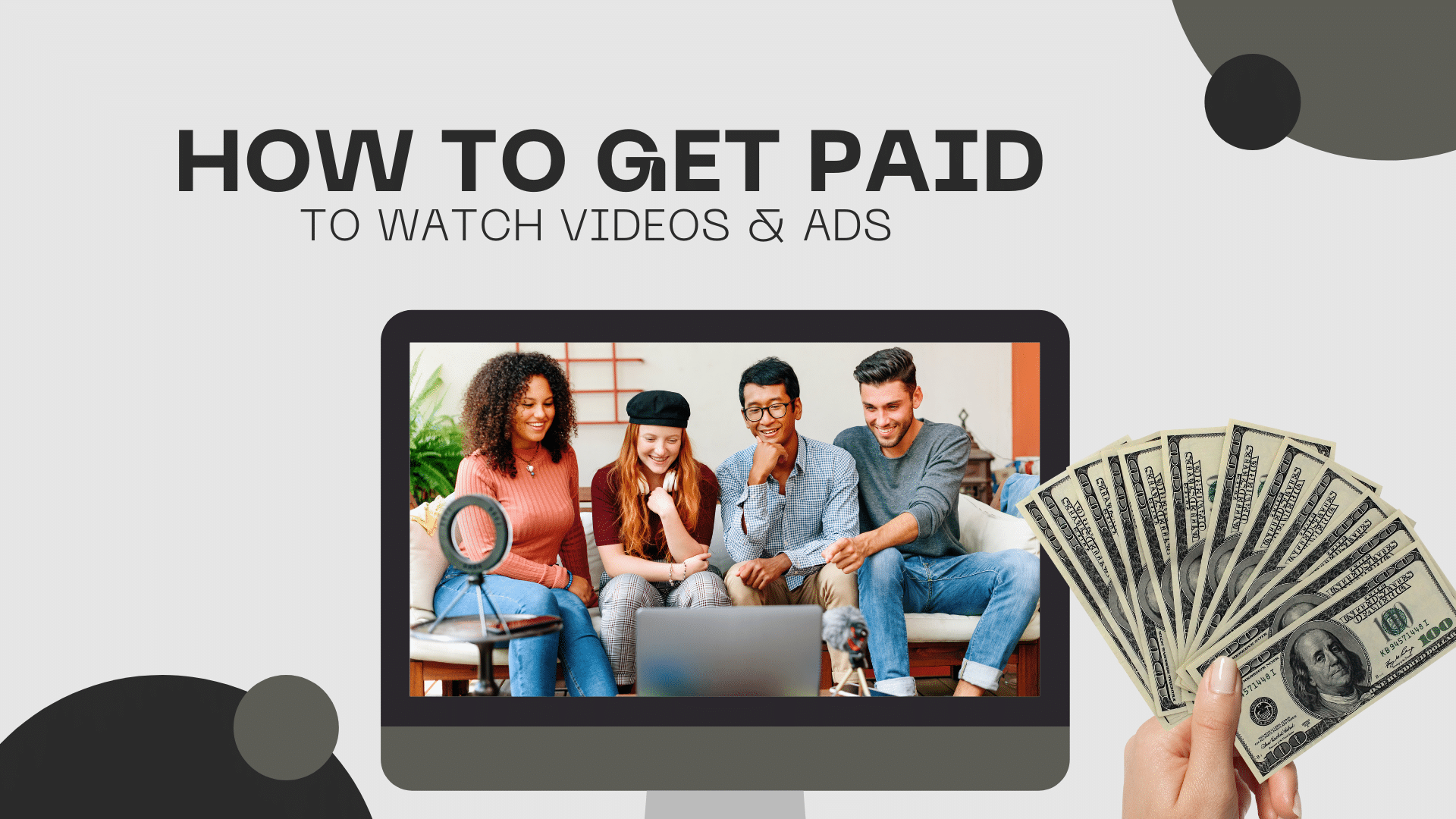 A picture of a family sitting on a couch watching a laptop. - How to get paid to watch videos and ads.