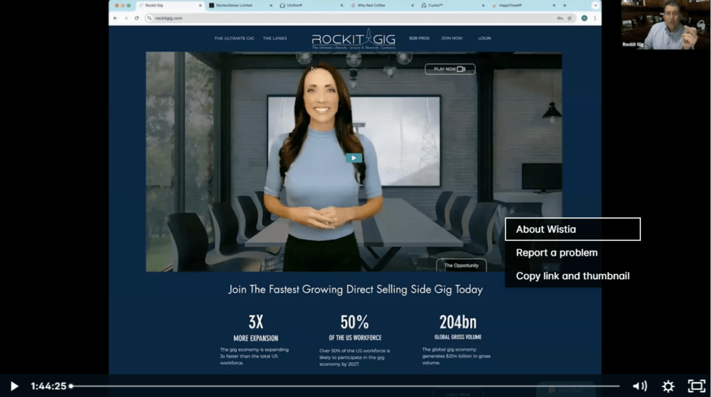 A picture of a video player that has the link to the Zoom meeting of the Merger between companies.
